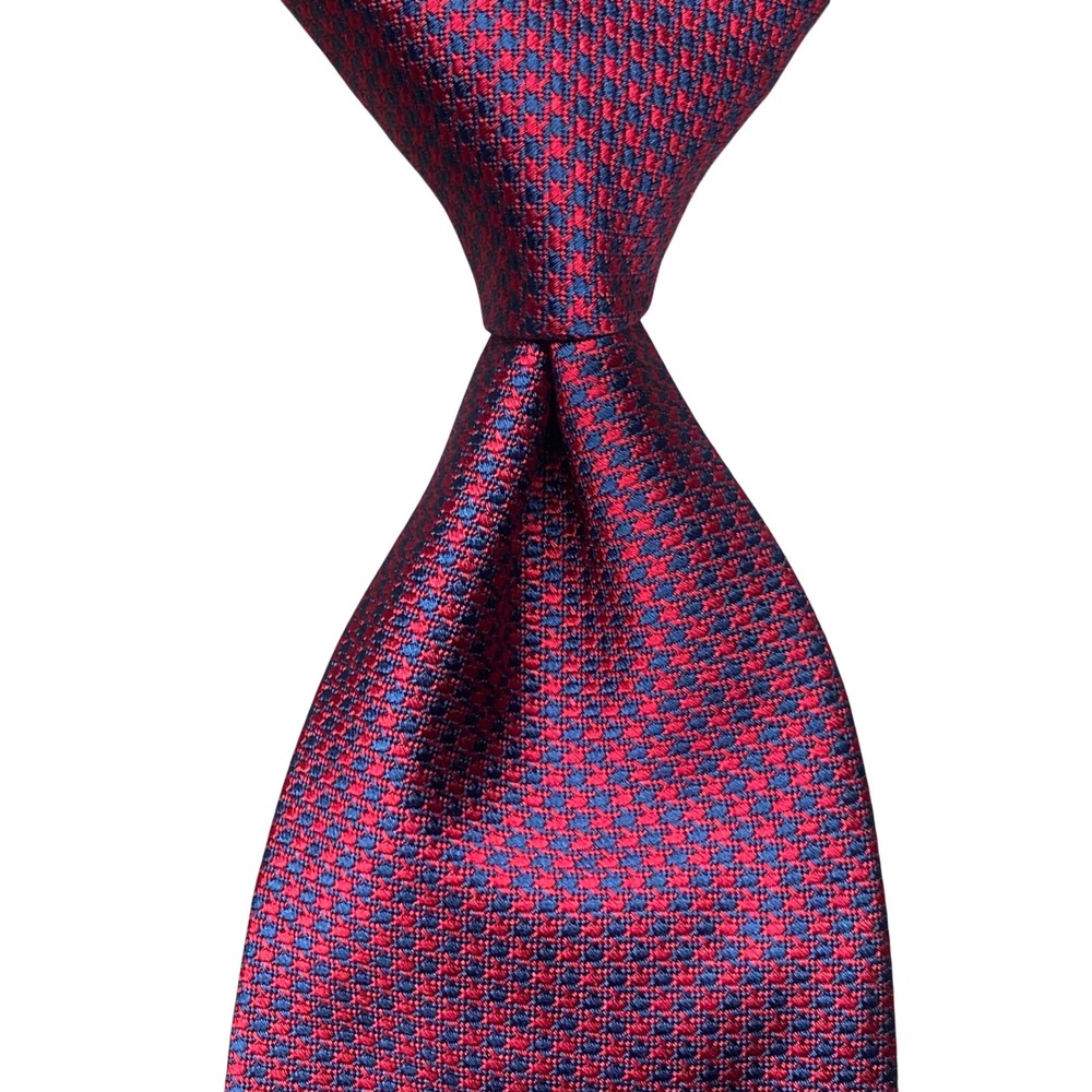 Brooks Brothers Makers Silk Tie Red Blue Micro Pattern Vintage Italy Fabric 56"